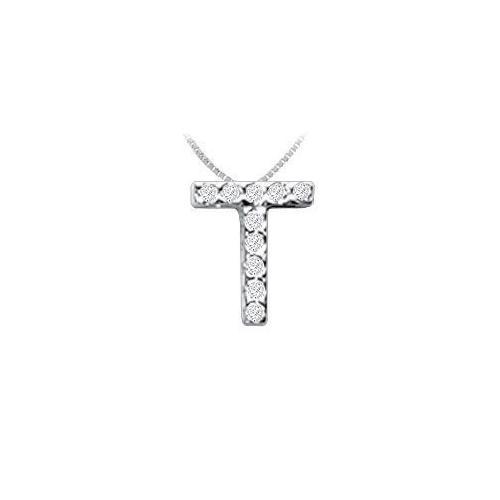 CZ Initial Sterling Silver T Pendant-JewelryKorner-com