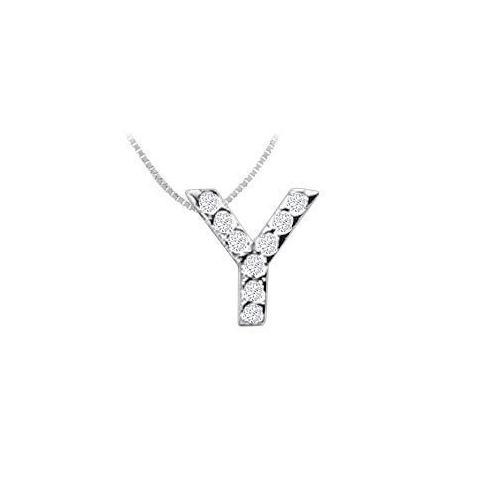 CZ Initial Sterling Silver Y Pendant-JewelryKorner-com