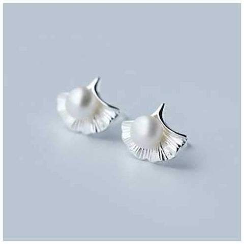 Dewdrops Pearl and Flower Sterling Silver Earrings-JewelryKorner-com