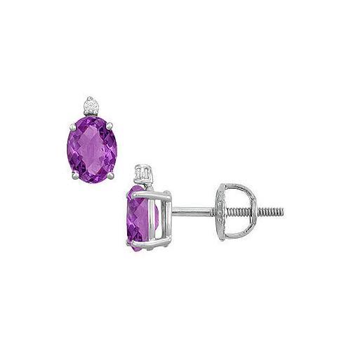 Diamond and Amethyst Stud Earrings : 14K White Gold - 2.04 CT TGW-JewelryKorner-com