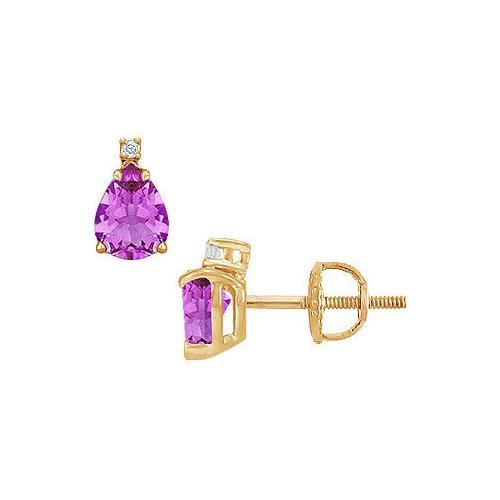 Diamond and Amethyst Stud Earrings : 14K Yellow Gold - 2.04 CT TGW-JewelryKorner-com