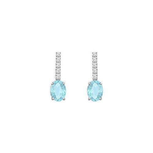 Diamond and Aquamarine Earrings : 14K White Gold - 1.25 CT TGW-JewelryKorner-com