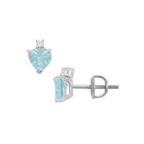 Diamond and Aquamarine Stud Earrings : 14K White Gold - 2.04 CT TGW-JewelryKorner-com