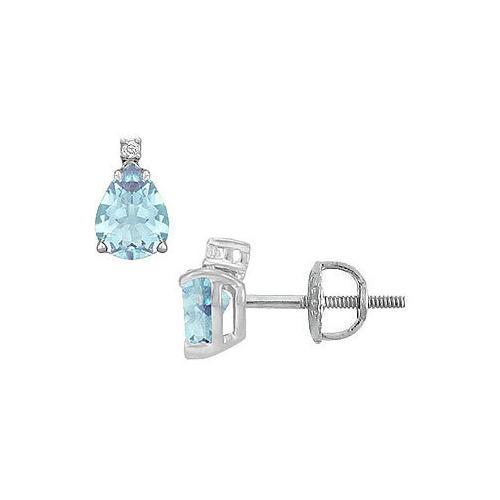 Diamond and Aquamarine Stud Earrings : 14K White Gold - 2.04 CT TGW-JewelryKorner-com