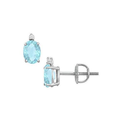 Diamond and Aquamarine Stud Earrings : 14K White Gold - 2.04 CT TGW-JewelryKorner-com