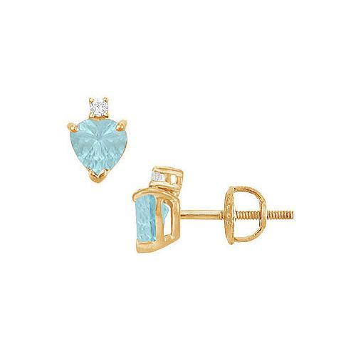 Diamond and Aquamarine Stud Earrings : 14K Yellow Gold - 2.04 CT TGW-JewelryKorner-com