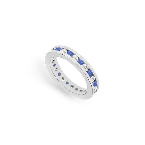 Diamond and Blue Sapphire Eternity Band : 14K White Gold  1.00 CT TGW-JewelryKorner-com