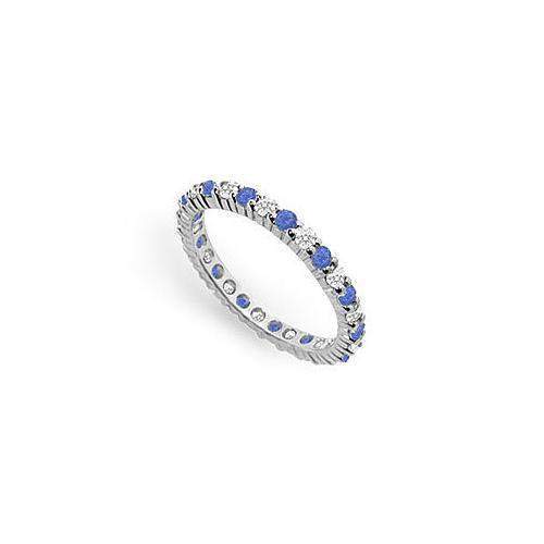 Diamond and Blue Sapphire Eternity Band : 14K White Gold  1.00 CT TGW-JewelryKorner-com