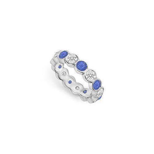 Diamond and Blue Sapphire Eternity Band : 14K White Gold  2.00 CT TGW-JewelryKorner-com