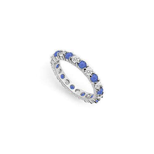Diamond and Blue Sapphire Eternity Band : 14K White Gold  2.00 CT TGW-JewelryKorner-com
