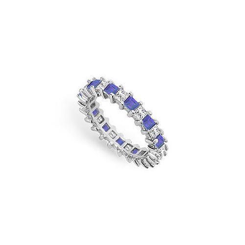 Diamond and Blue Sapphire Eternity Band : 14K White Gold  3.00 CT TGW-JewelryKorner-com