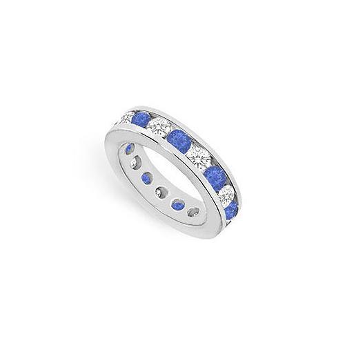 Diamond and Blue Sapphire Eternity Band : 14K White Gold  4.00 CT TGW-JewelryKorner-com