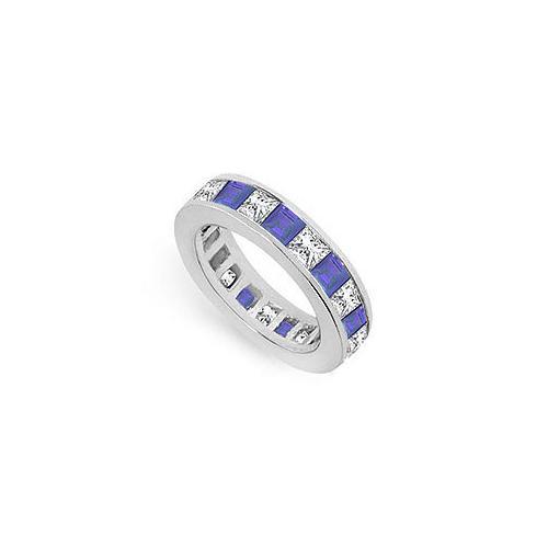 Diamond and Blue Sapphire Eternity Band : 14K White Gold  5.00 CT TGW-JewelryKorner-com