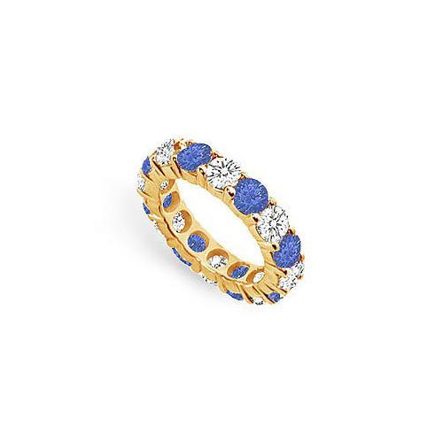 Diamond and Blue Sapphire Eternity Band : 14K Yellow Gold  5.00 CT TGW-JewelryKorner-com