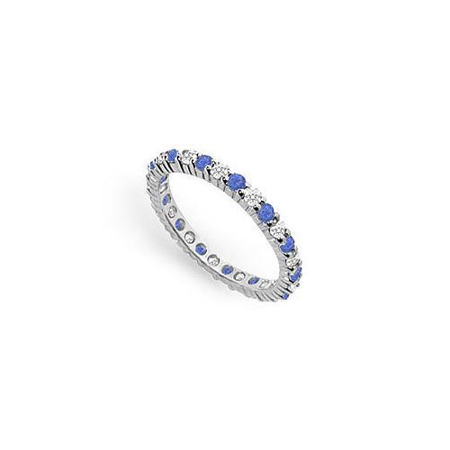 Diamond and Blue Sapphire Eternity Band : 18K White Gold  1.00 CT TGW-JewelryKorner-com