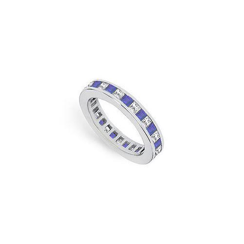 Diamond and Blue Sapphire Eternity Band : 18K White Gold  2.00 CT TGW-JewelryKorner-com