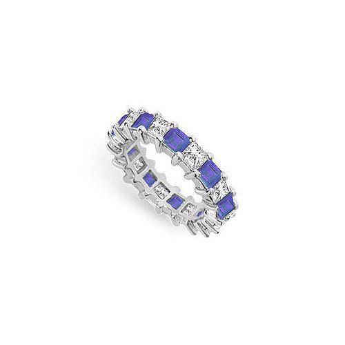Diamond and Blue Sapphire Eternity Band : 18K White Gold  4.00 CT TGW-JewelryKorner-com