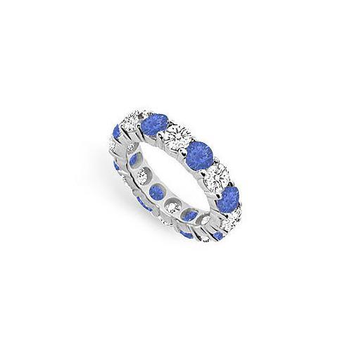 Diamond and Blue Sapphire Eternity Band : 18K White Gold  5.00 CT TGW-JewelryKorner-com