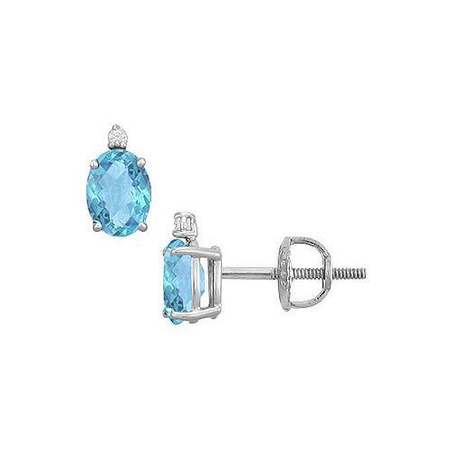 Diamond and Blue Topaz Stud Earrings : 14K White Gold - 2.04 CT TGW-JewelryKorner-com