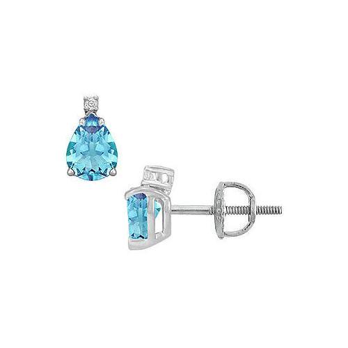 Diamond and Blue Topaz Stud Earrings : 14K White Gold - 2.04 CT TGW-JewelryKorner-com