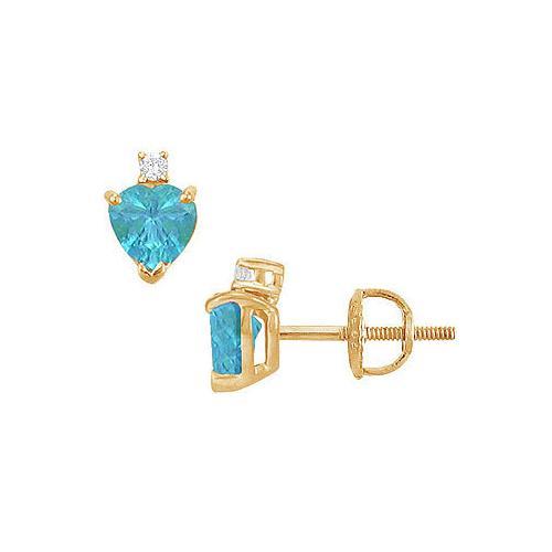 Diamond and Blue Topaz Stud Earrings : 14K Yellow Gold - 2.04 CT TGW-JewelryKorner-com