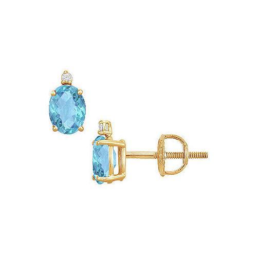 Diamond and Blue Topaz Stud Earrings : 14K Yellow Gold - 2.04 CT TGW-JewelryKorner-com