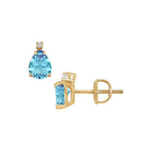 Diamond and Blue Topaz Stud Earrings : 14K Yellow Gold - 2.04 CT TGW-JewelryKorner-com