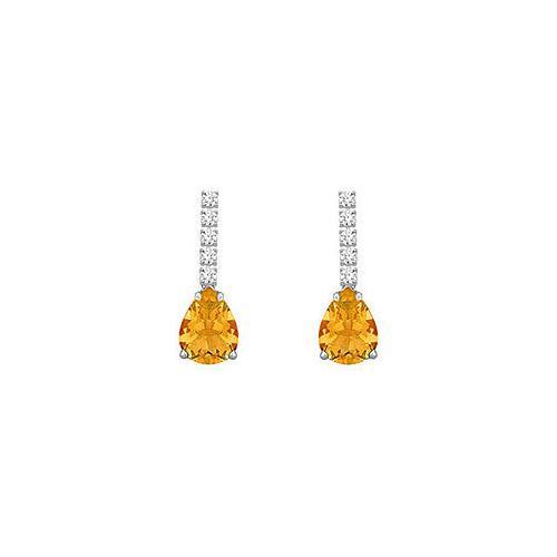 Diamond and Citrine Earrings : 14K White Gold - 1.25 CT TGW-JewelryKorner-com