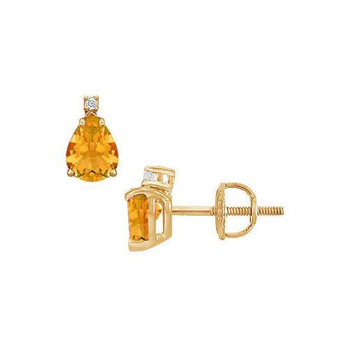 Diamond and Citrine Stud Earrings : 14K Yellow Gold - 2.04 CT TGW-JewelryKorner-com