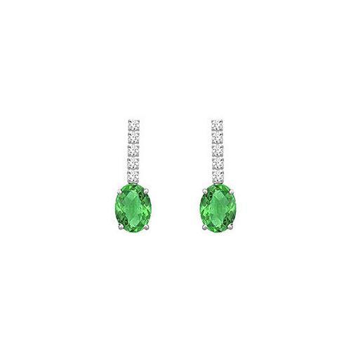 Diamond and Emerald Earrings : 14K White Gold - 1.25 CT TGW-JewelryKorner-com