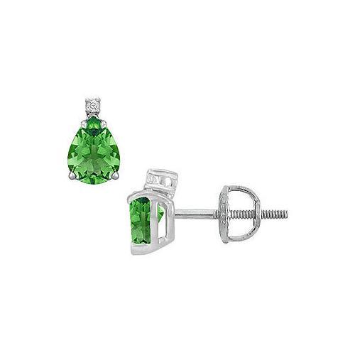 Diamond and Emerald Stud Earrings : 14K White Gold - 2.04 CT TGW-JewelryKorner-com