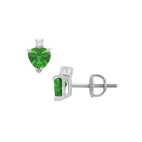 Diamond and Emerald Stud Earrings : 14K White Gold - 2.04 CT TGW-JewelryKorner-com