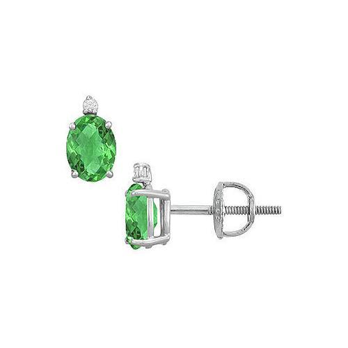 Diamond and Emerald Stud Earrings : 14K White Gold - 2.04 CT TGW-JewelryKorner-com