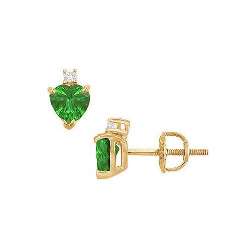 Diamond and Emerald Stud Earrings : 14K Yellow Gold - 2.04 CT TGW-JewelryKorner-com