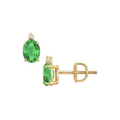 Diamond and Emerald Stud Earrings : 14K Yellow Gold - 2.04 CT TGW-JewelryKorner-com