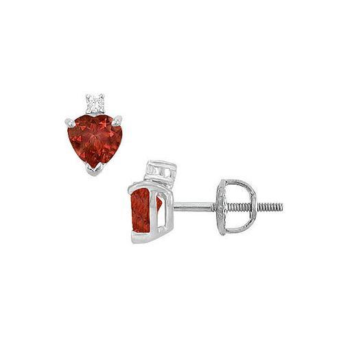 Diamond and Garnet Stud Earrings : 14K White Gold - 2.04 CT TGW-JewelryKorner-com