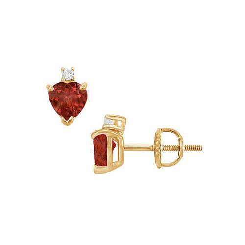 Diamond and Garnet Stud Earrings : 14K Yellow Gold - 2.04 CT TGW-JewelryKorner-com