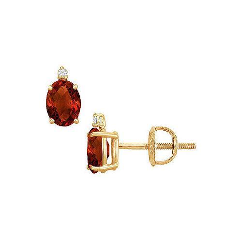 Diamond and Garnet Stud Earrings : 14K Yellow Gold - 2.04 CT TGW-JewelryKorner-com