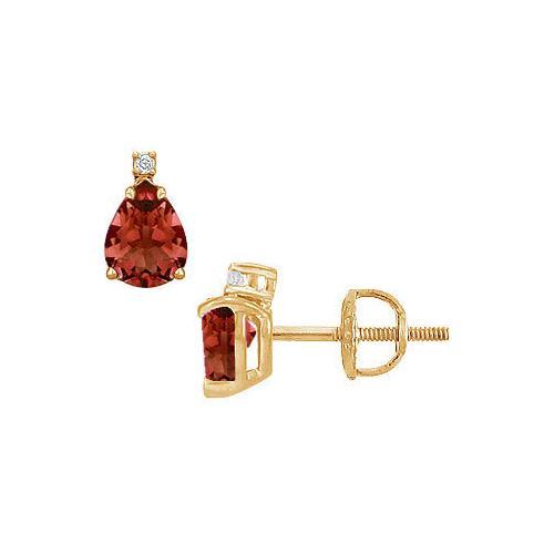 Diamond and Garnet Stud Earrings : 14K Yellow Gold - 2.04 CT TGW-JewelryKorner-com