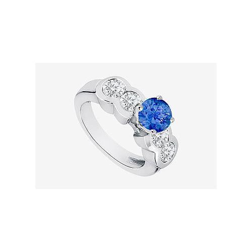 Diamond and Natural Sapphire Engagement Ring in 14K White Gold 2.20 Carat-JewelryKorner-com