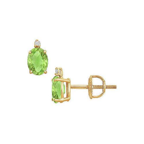 Diamond and Peridot Stud Earrings : 14K Yellow Gold - 2.04 CT TGW-JewelryKorner-com