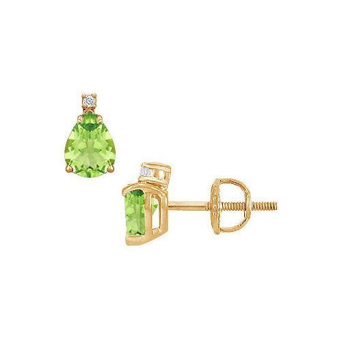 Diamond and Peridot Stud Earrings : 14K Yellow Gold - 2.04 CT TGW-JewelryKorner-com