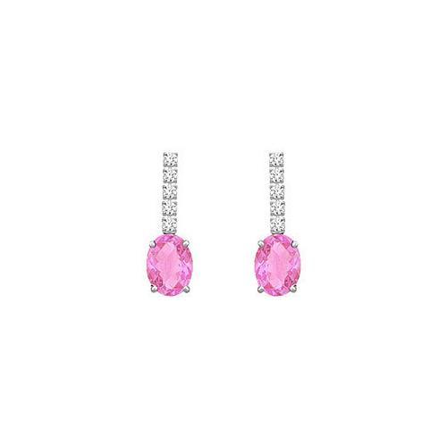 Diamond and Pink Sapphire Earrings : 14K White Gold - 1.25 CT TGW-JewelryKorner-com