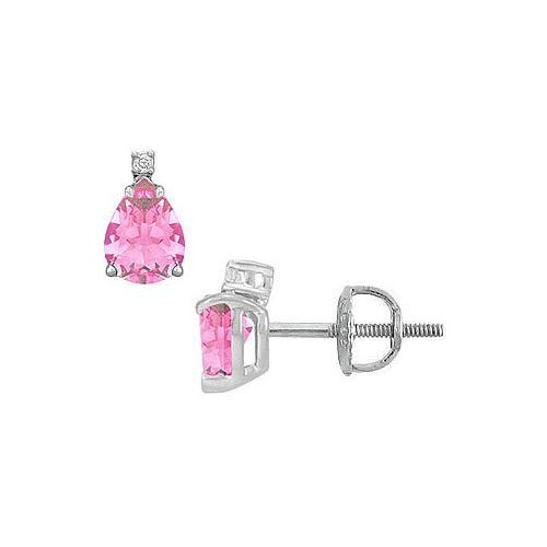 Diamond and Pink Sapphire Stud Earrings : 14K White Gold - 2.04 CT TGW-JewelryKorner-com
