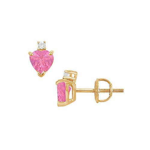 Diamond and Pink Sapphire Stud Earrings : 14K Yellow Gold - 2.04 CT TGW-JewelryKorner-com