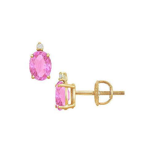 Diamond and Pink Sapphire Stud Earrings : 14K Yellow Gold - 2.04 CT TGW-JewelryKorner-com
