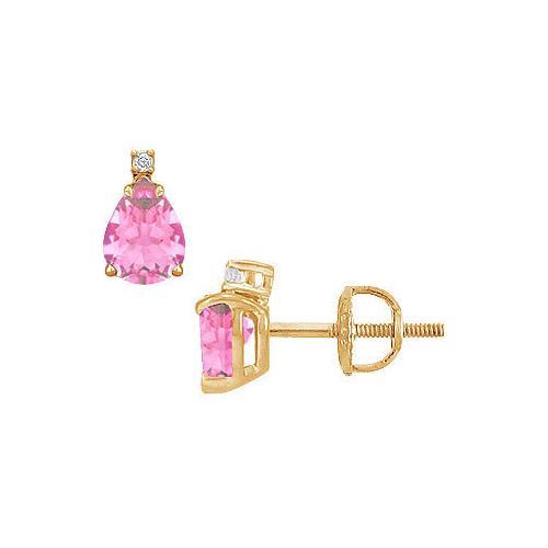 Diamond and Pink Sapphire Stud Earrings : 14K Yellow Gold - 2.04 CT TGW-JewelryKorner-com