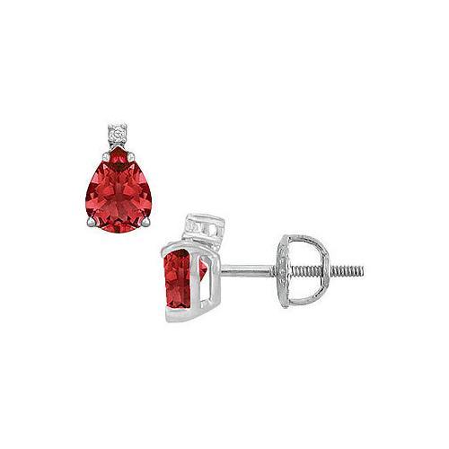 Diamond and Ruby Stud Earrings : 14K White Gold - 2.04 CT TGW-JewelryKorner-com