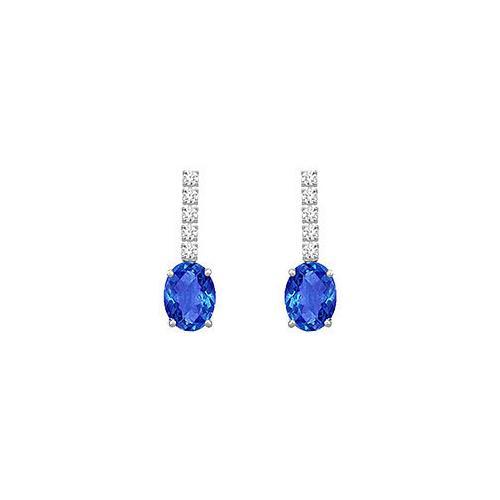 Diamond and Sapphire Earrings : 14K White Gold - 1.25 CT TGW-JewelryKorner-com