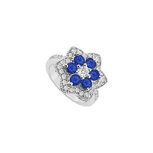 Diamond and Sapphire Ring : 14K White Gold - 1.50 CT TGW-JewelryKorner-com